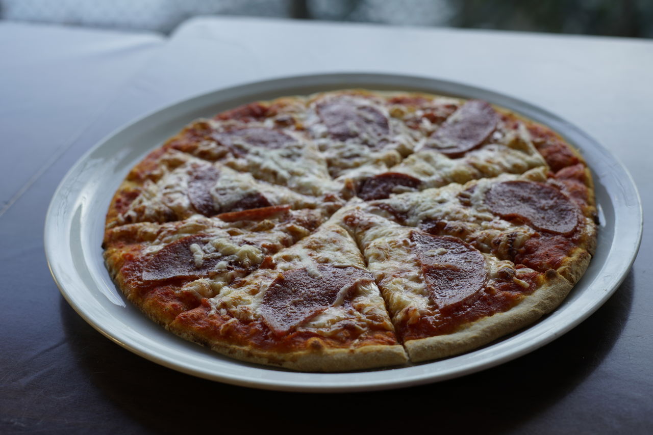 Close-up of pizza on table