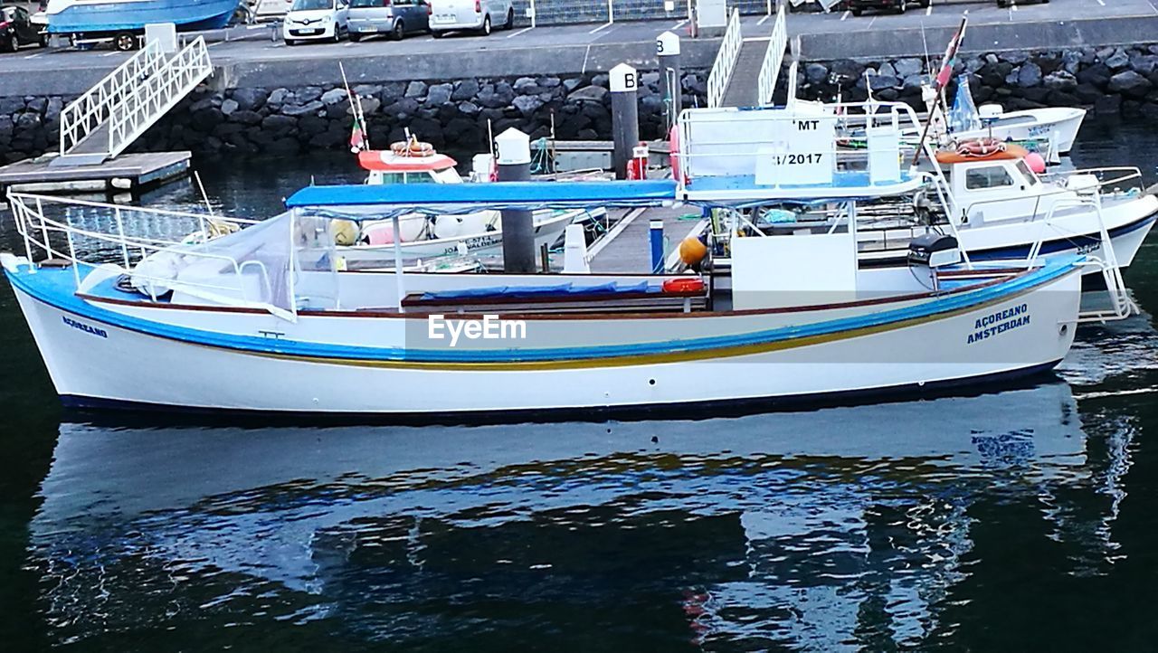 BOATS MOORED AT HARBOR