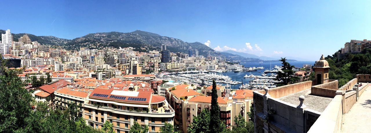 Panoramic view of cityscape and sea against sky at monaco monte-carlo