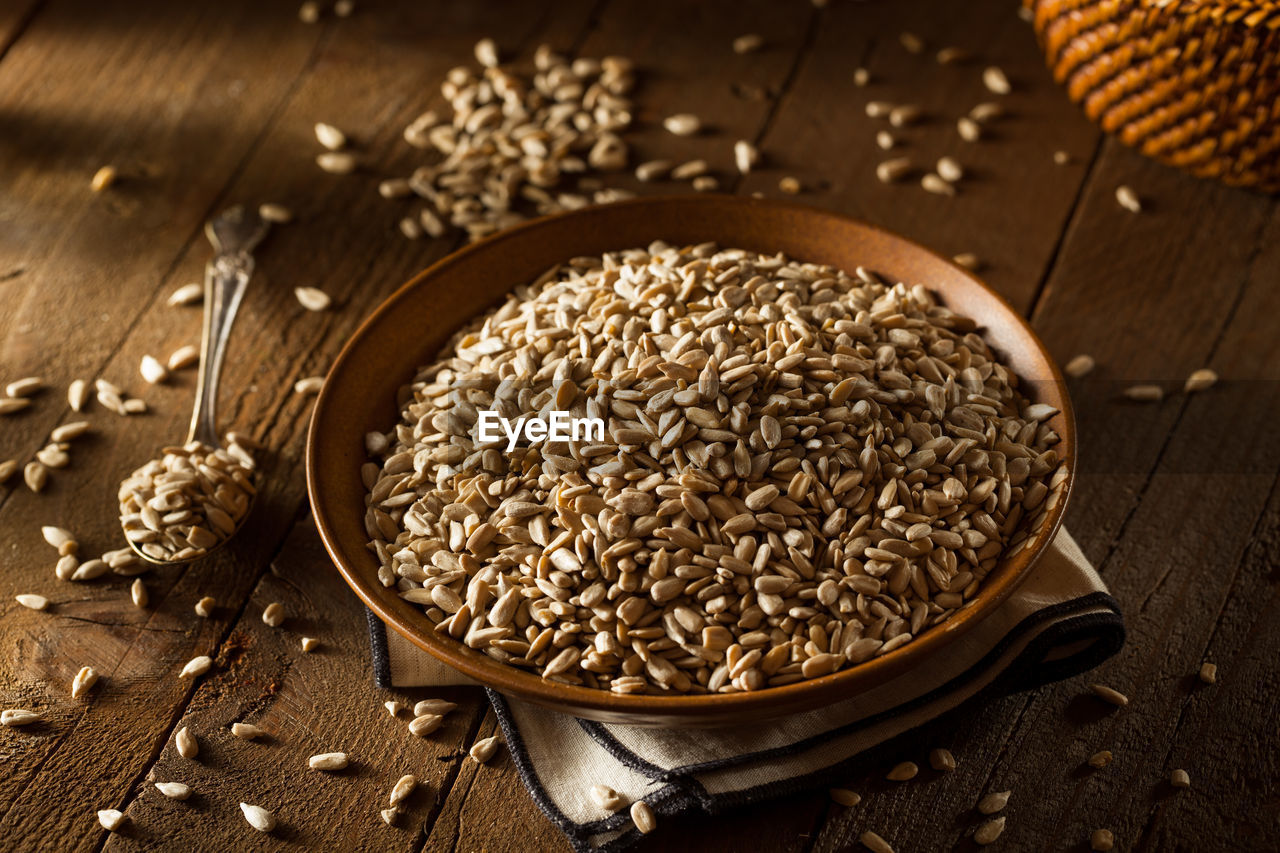 high angle view of roasted coffee beans on table