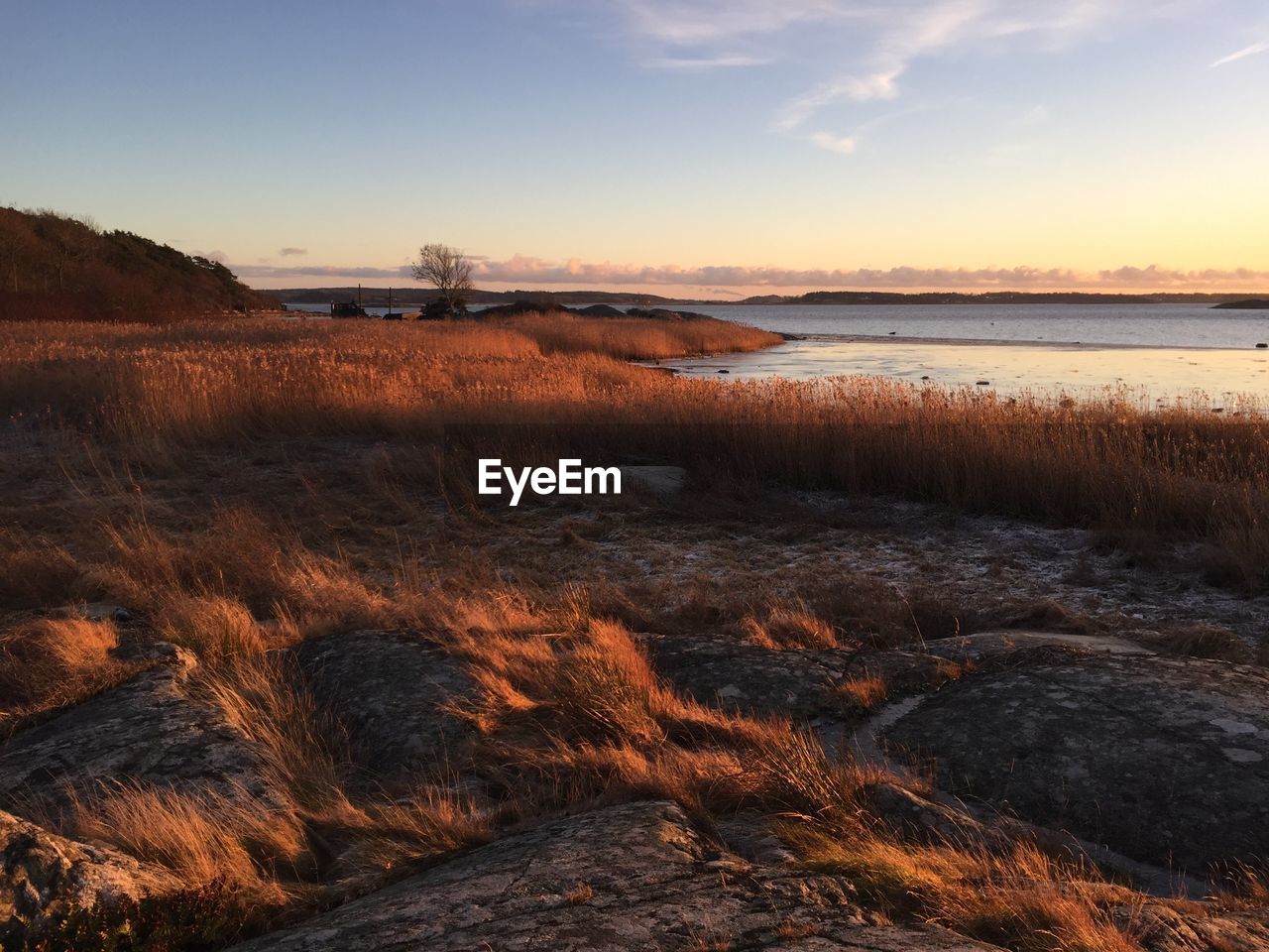 Scenic view of landscape against sky during sunset