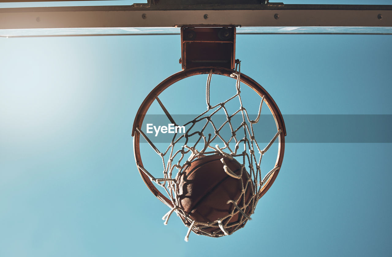 low angle view of basketball hoop