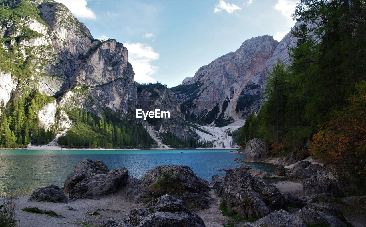 Scenic view of rocky mountains against sky
