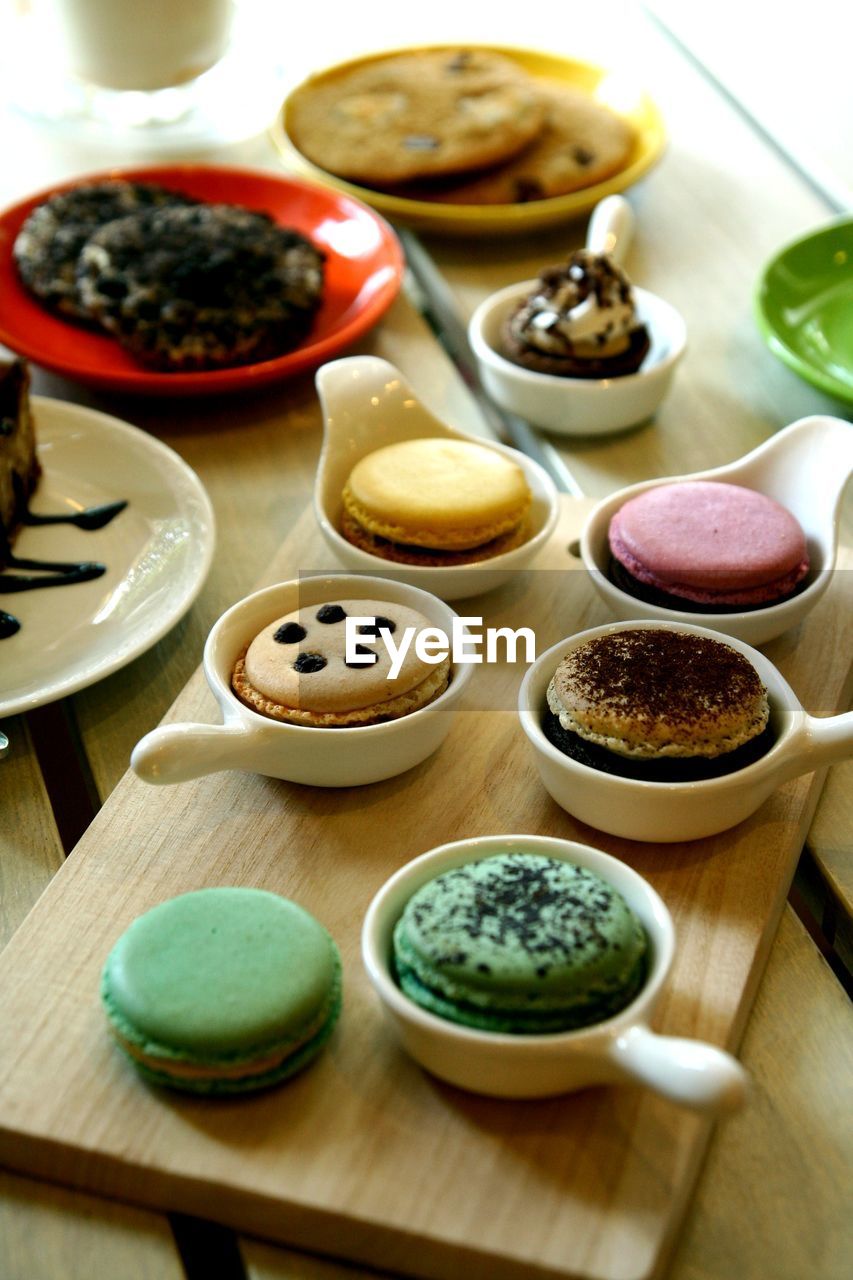 Close-up of various sweet food on table