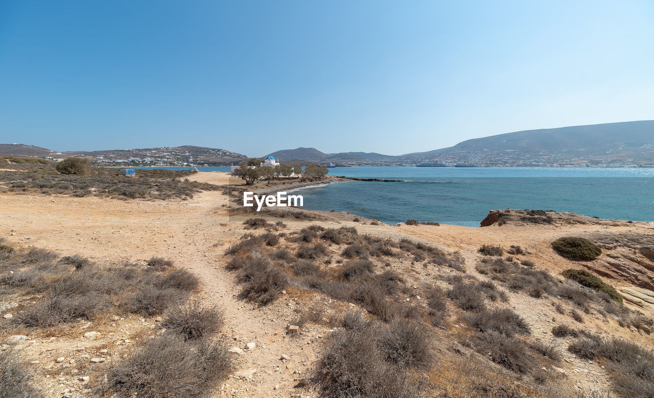 Scenic view of sea against clear sky