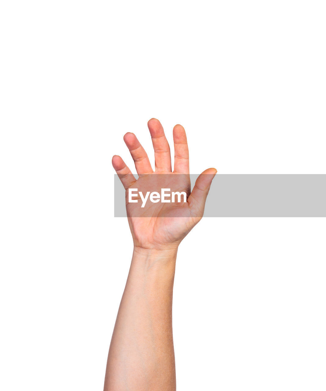 Cropped hand of person showing number 5 against white background