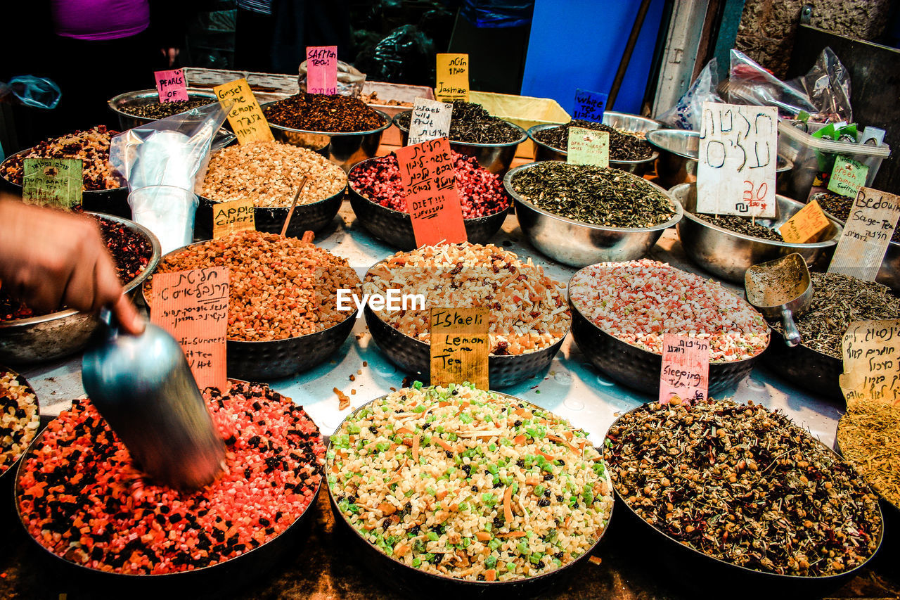 Various vegetables for sale at market stall