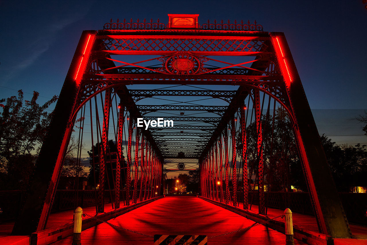 architecture, built structure, night, red, bridge, light, travel destinations, the way forward, illuminated, sky, transportation, nature, landmark, evening, no people, city, darkness, outdoors, diminishing perspective, dusk