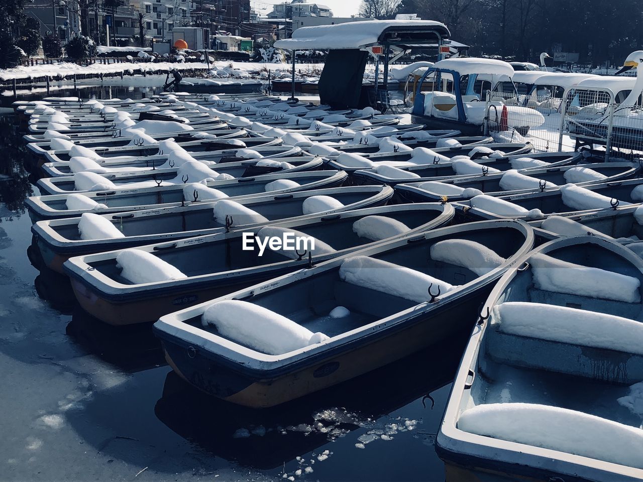 View of boats moored at harbor