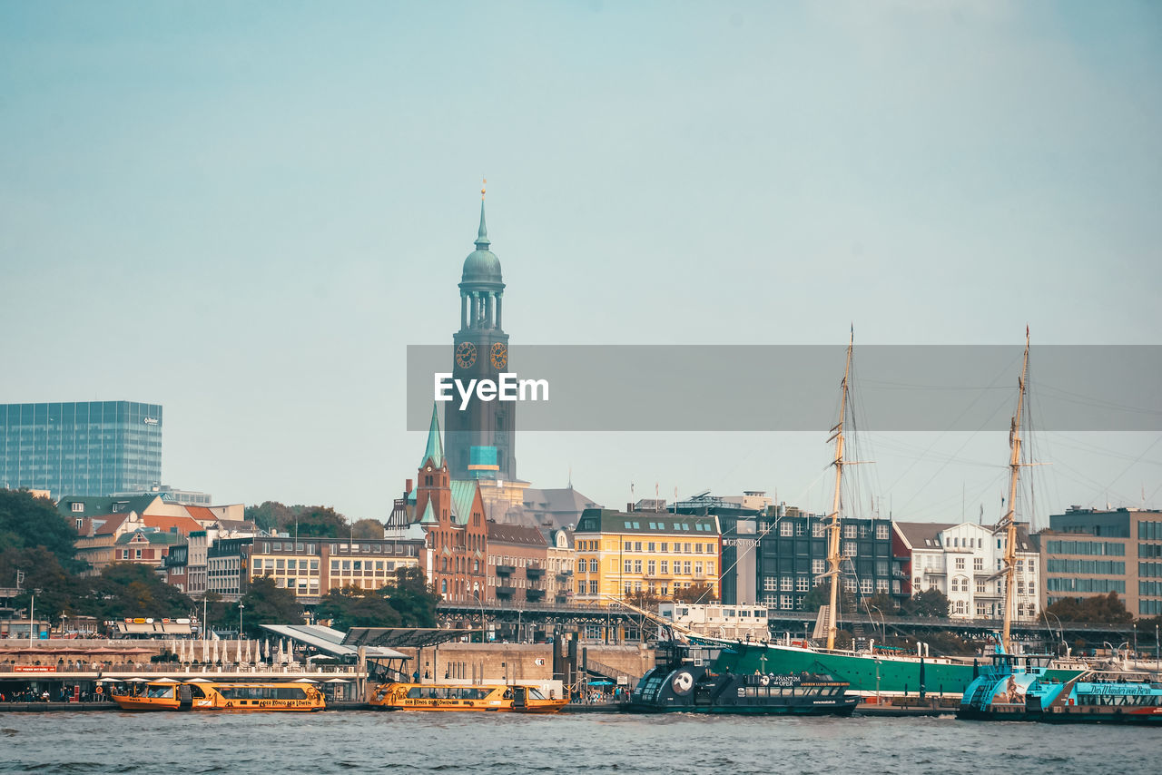 View of elbe river with buildings in background