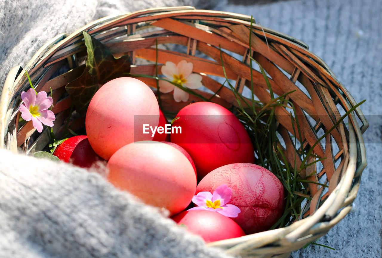 Close-up of eggs in basket