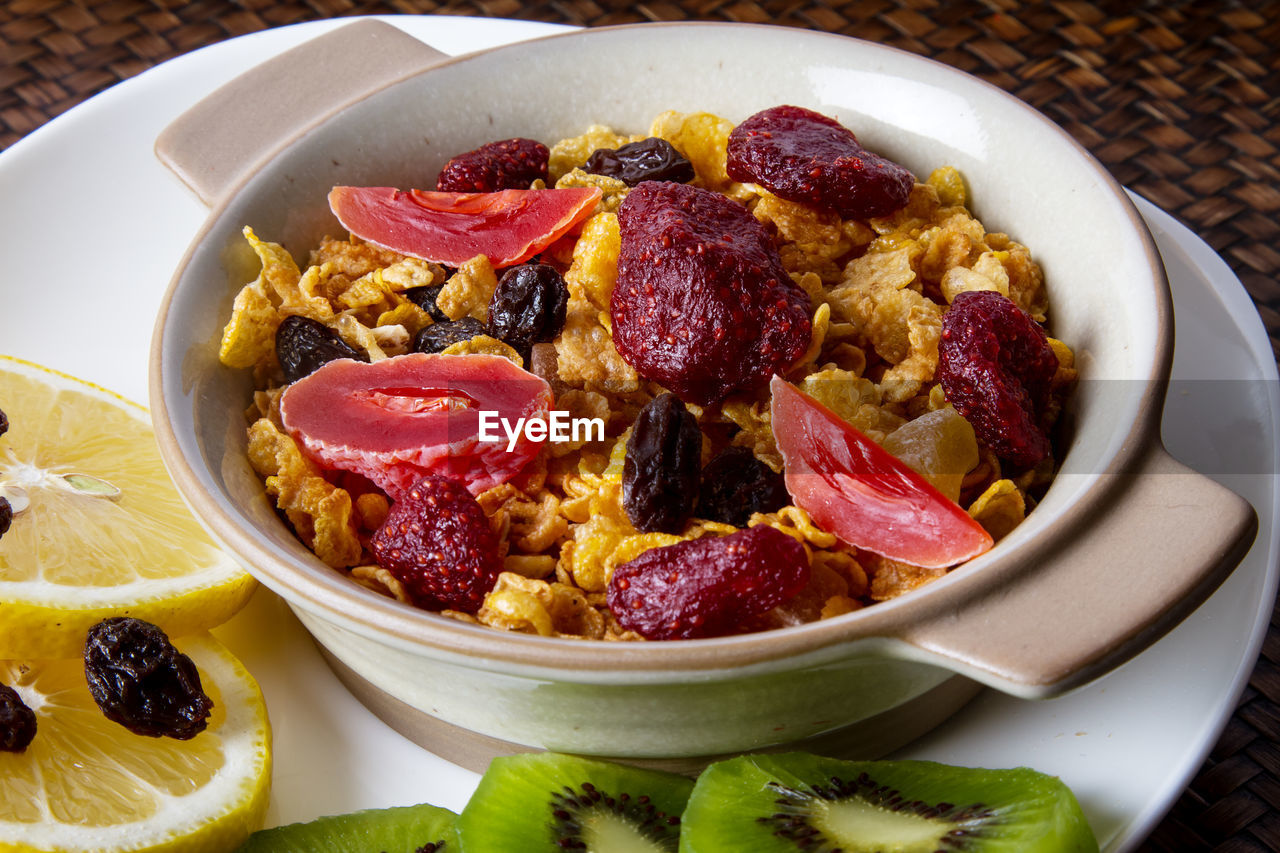 HIGH ANGLE VIEW OF BREAKFAST IN BOWL