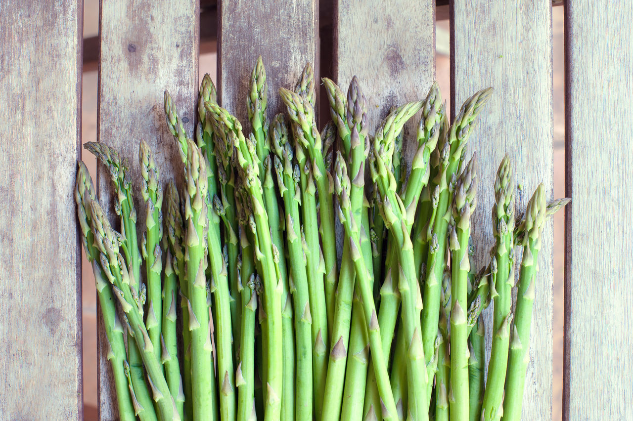 High angle view of cropped asparagus