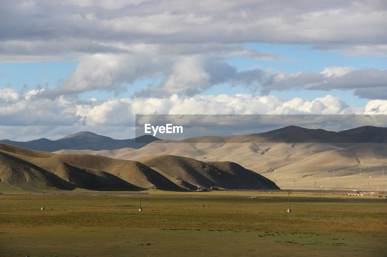 Scenic view of field against cloudy sky