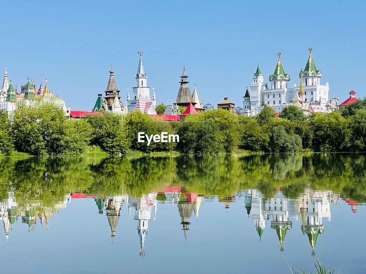 Reflection of building in lake