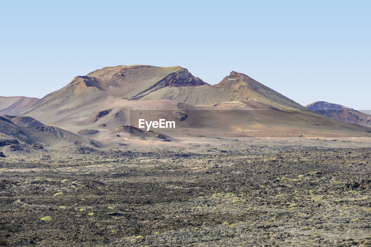 SCENIC VIEW OF ARID LANDSCAPE AGAINST CLEAR BLUE SKY