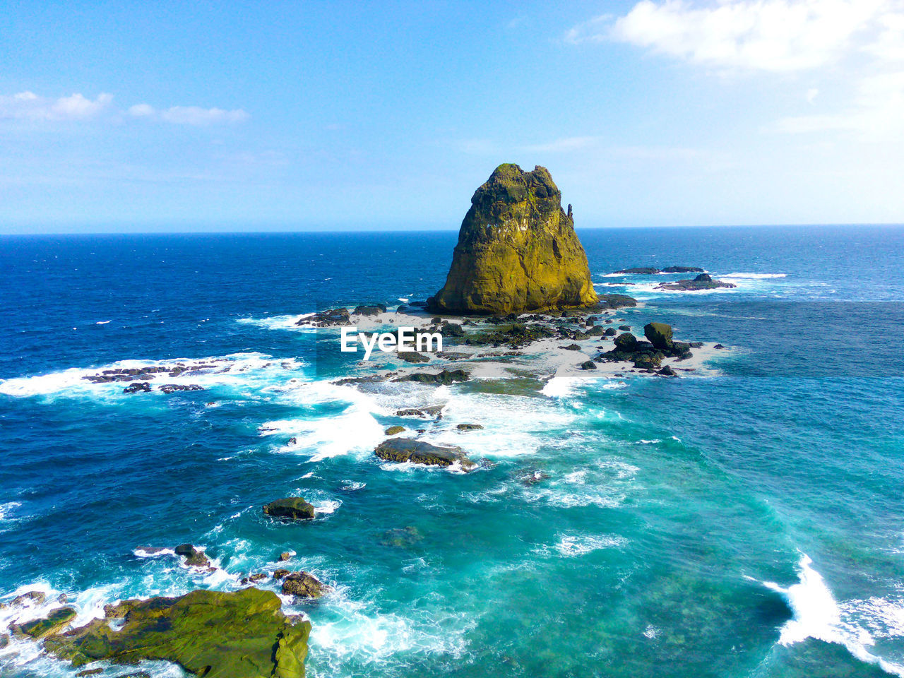 High angle view of a rocky beach called papuma in east java