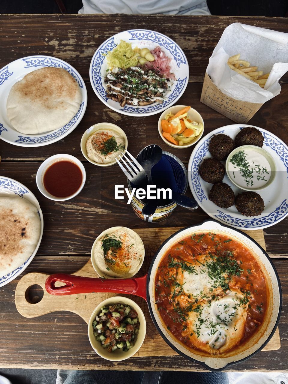 High angle view of breakfast on table