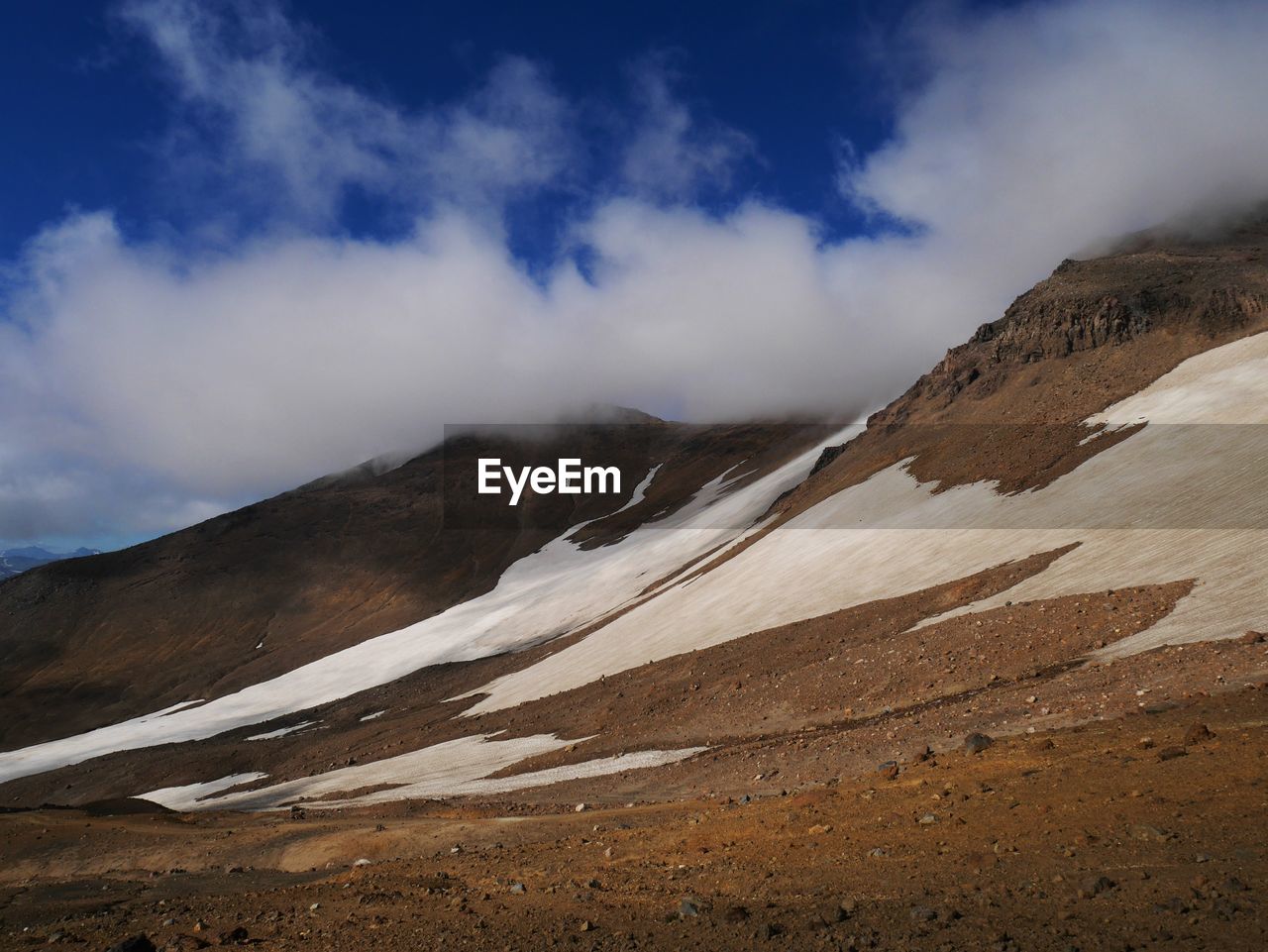 Scenic view of snow covered mountains against sky