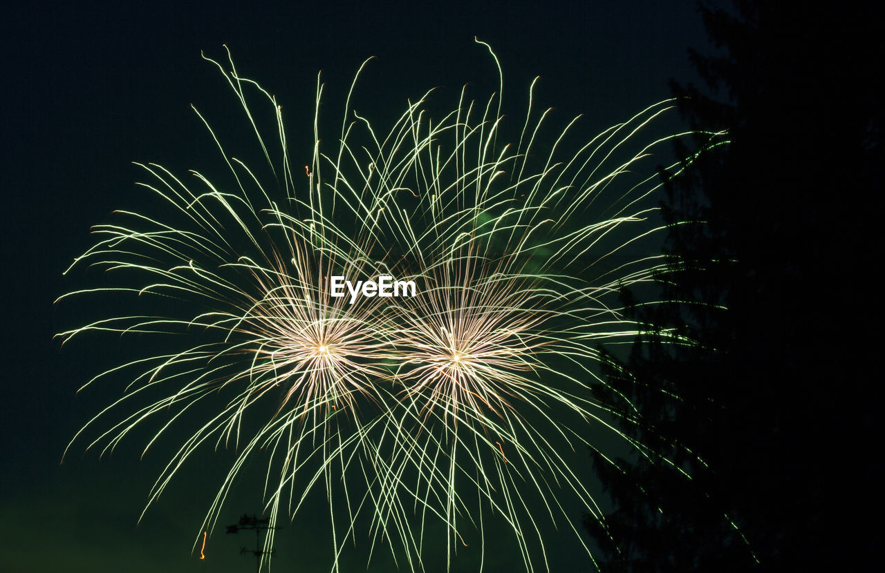 Low angle view of firework display at night