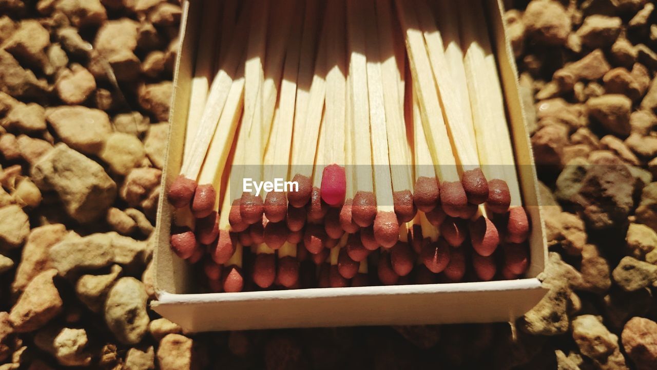 Close-up of matches in box