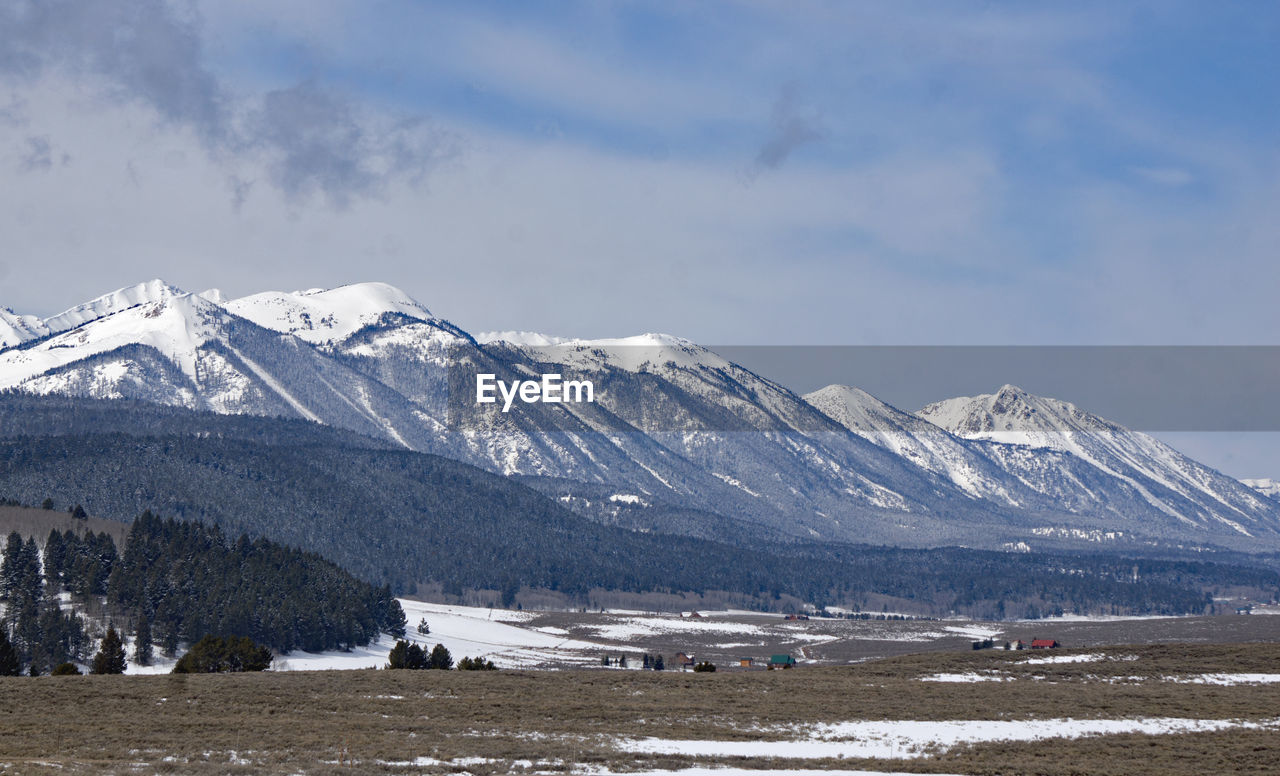 Scenic view of snowcapped mountains against sky