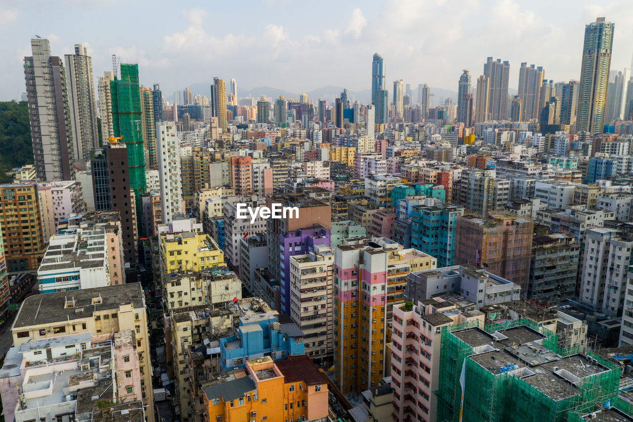 Aerial view of modern buildings in city