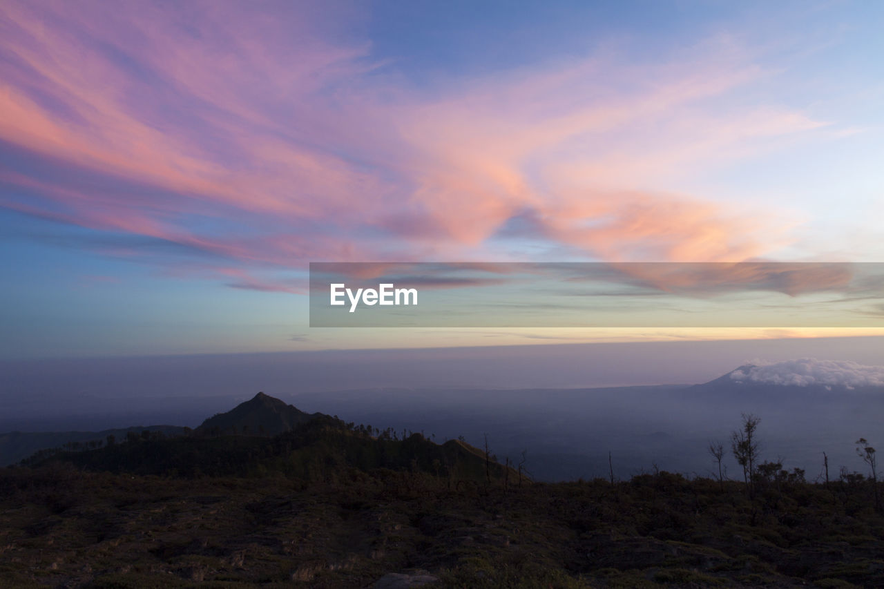 Scenic view of landscape against sky during sunset