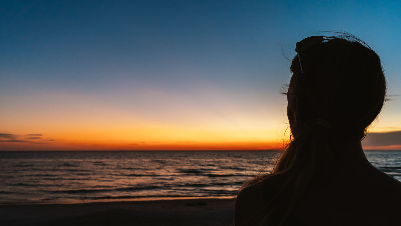 SCENIC VIEW OF BEACH AGAINST SKY DURING SUNSET