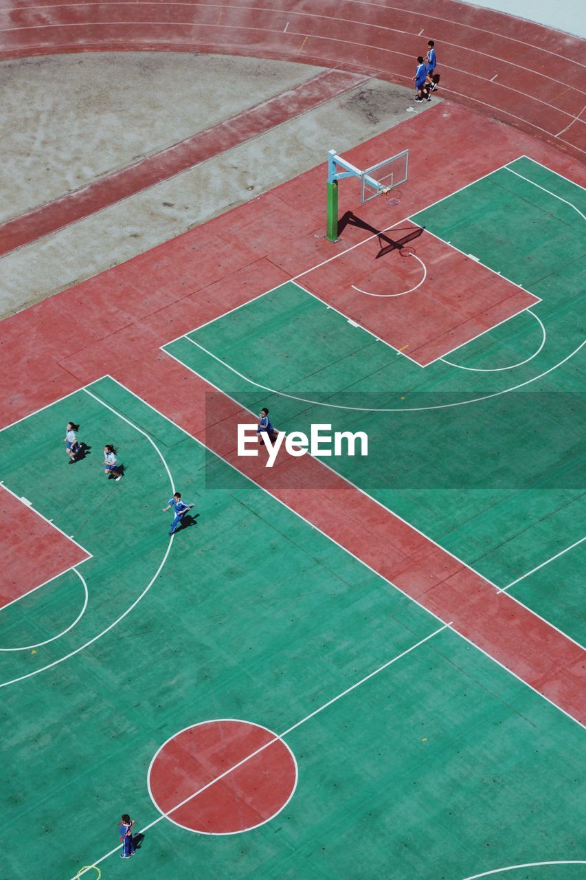 High angle view of basketball court