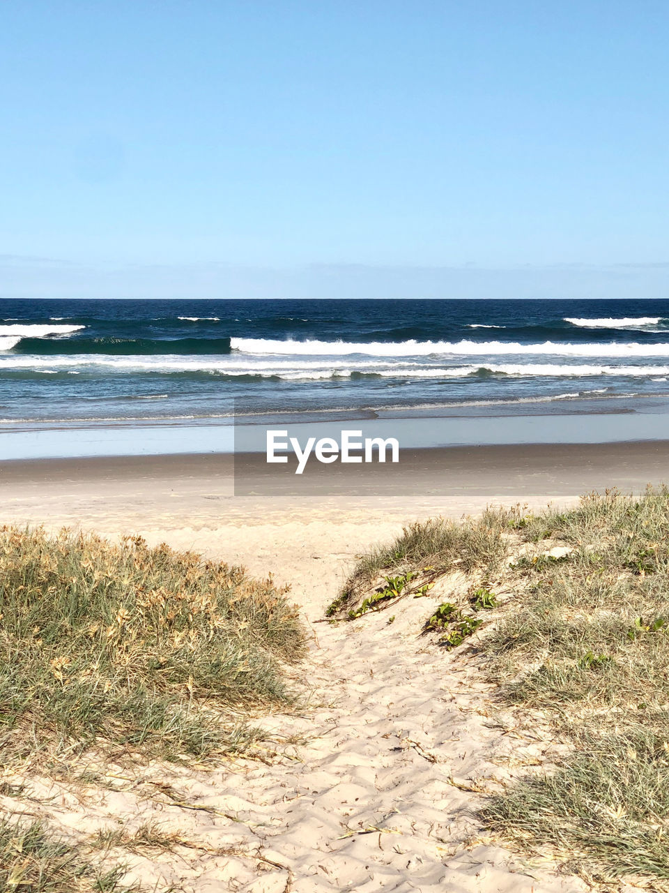 Scenic view of beach against clear sky