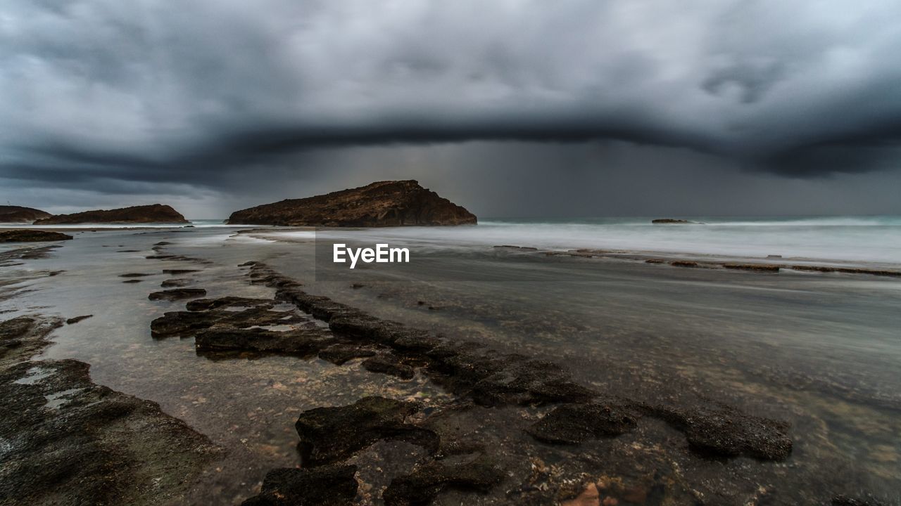 Scenic view of sea against cloudy sky