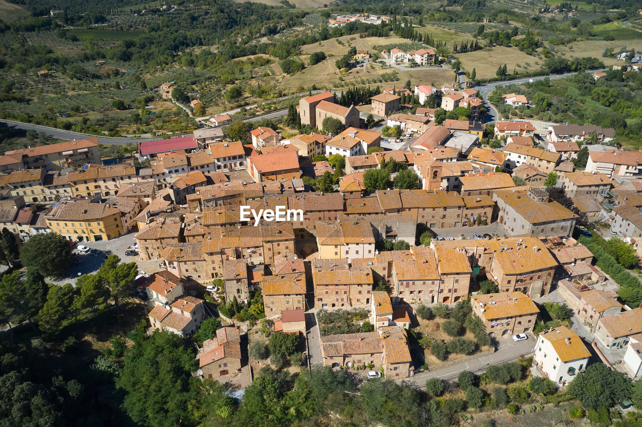 Aerial view of the historic center of the town of gambassi terme in tuscany