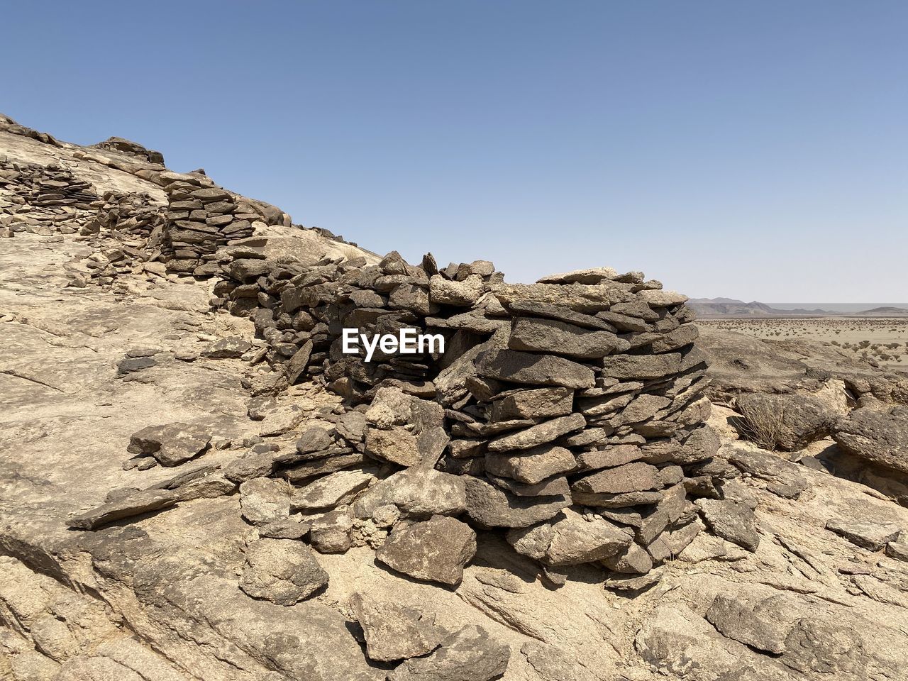 ROCKS ON LAND AGAINST CLEAR SKY