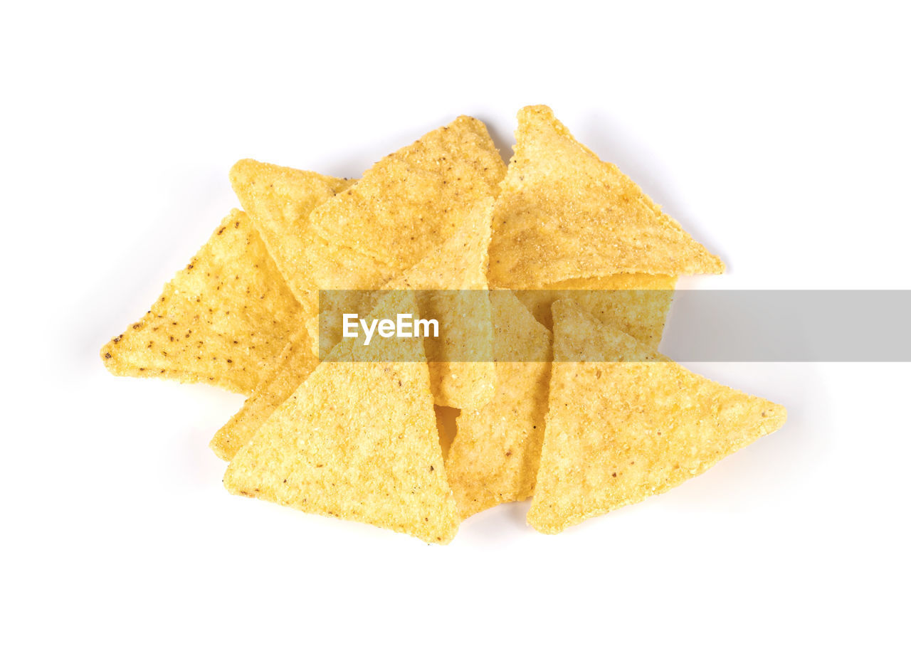 tortilla chip, white background, cut out, yellow, junk food, food and drink, food, leaf, snack, studio shot, indoors, fast food, no people, potato chip, shape, single object