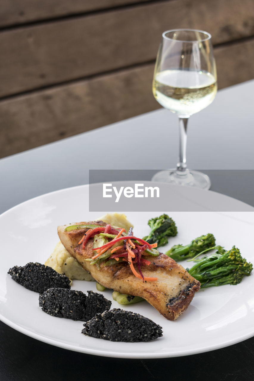 close-up of food served in plate on table