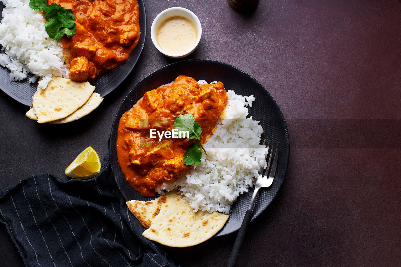 Paneer tikka masala served with basmati rice