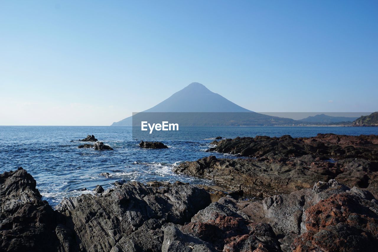 Scenic view of sea against clear sky