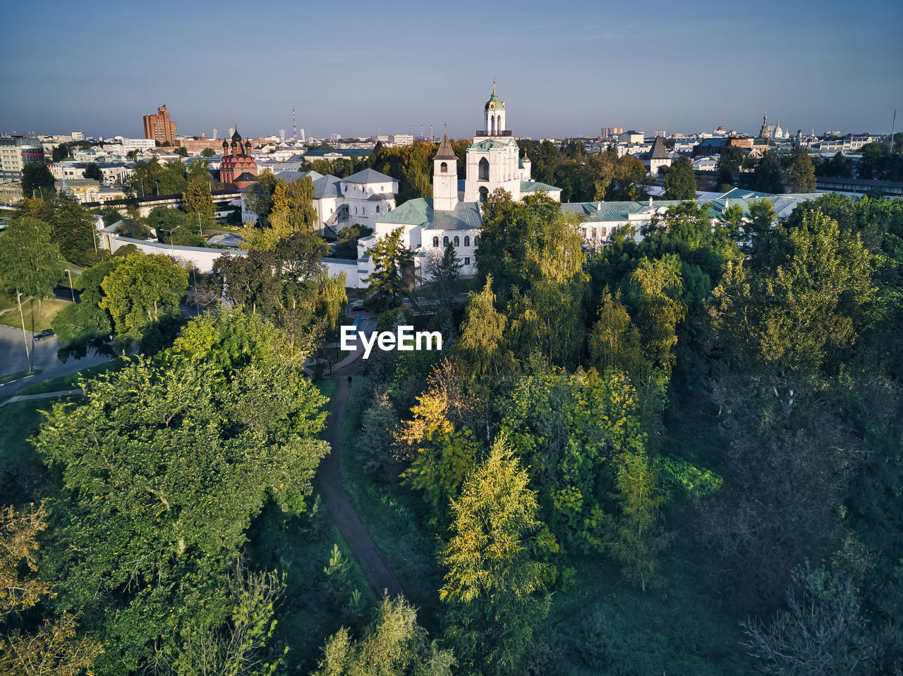 Aerial view of yaroslavl museum-reserve and spaso-preobrazhensky monastery, yaroslavl, russia