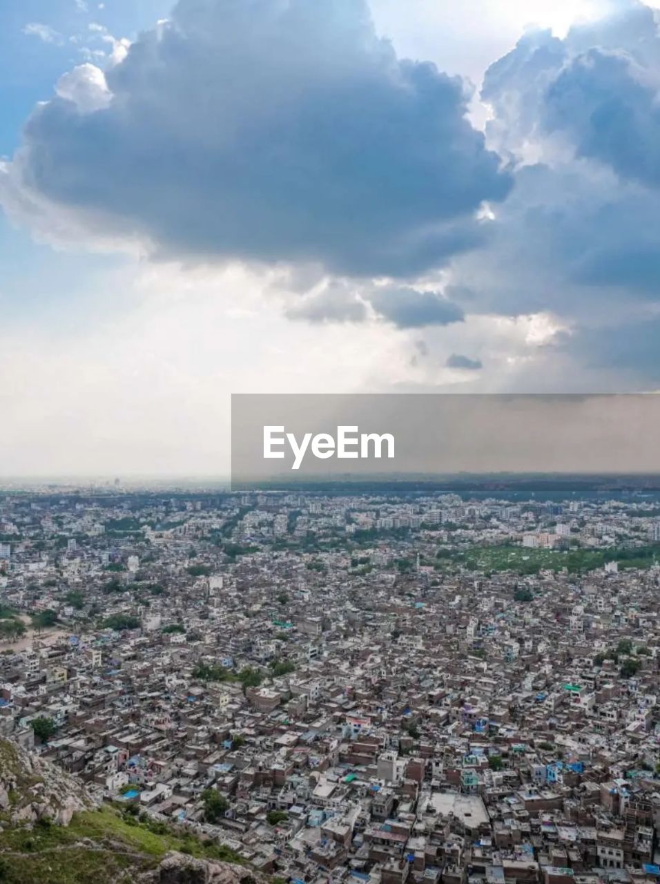High angle view of buildings against sky