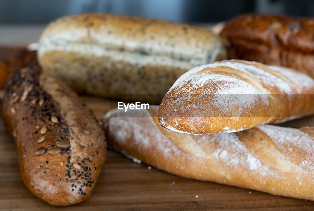 Closeup pile of wheat bread for breakfast