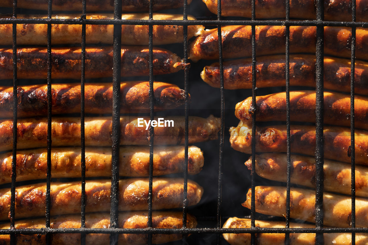 FULL FRAME SHOT OF MEAT ON BARBECUE