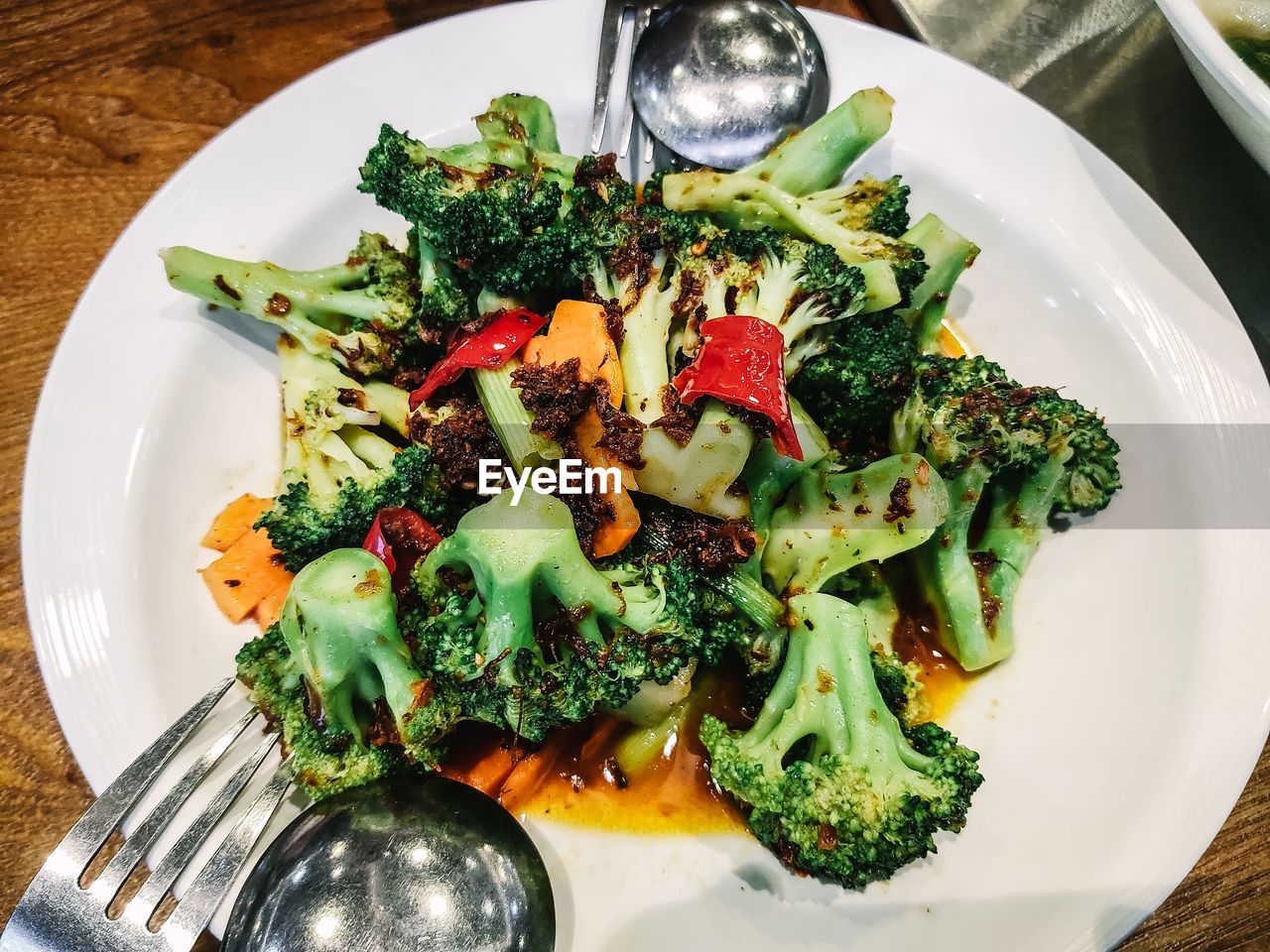 High angle view of mix vegetable in plate on table
