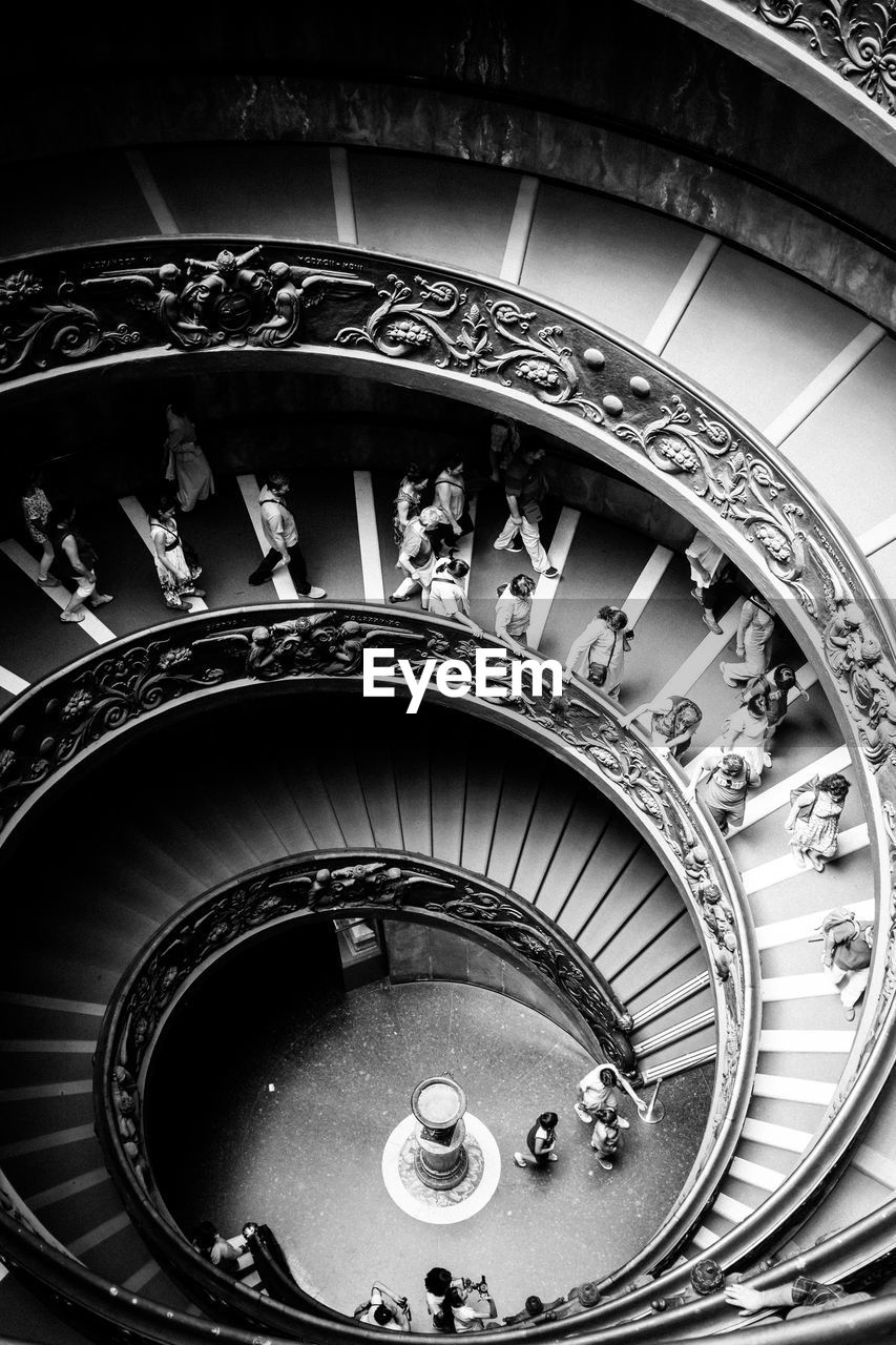 High angle view of people on spiral staircase at vatican museums