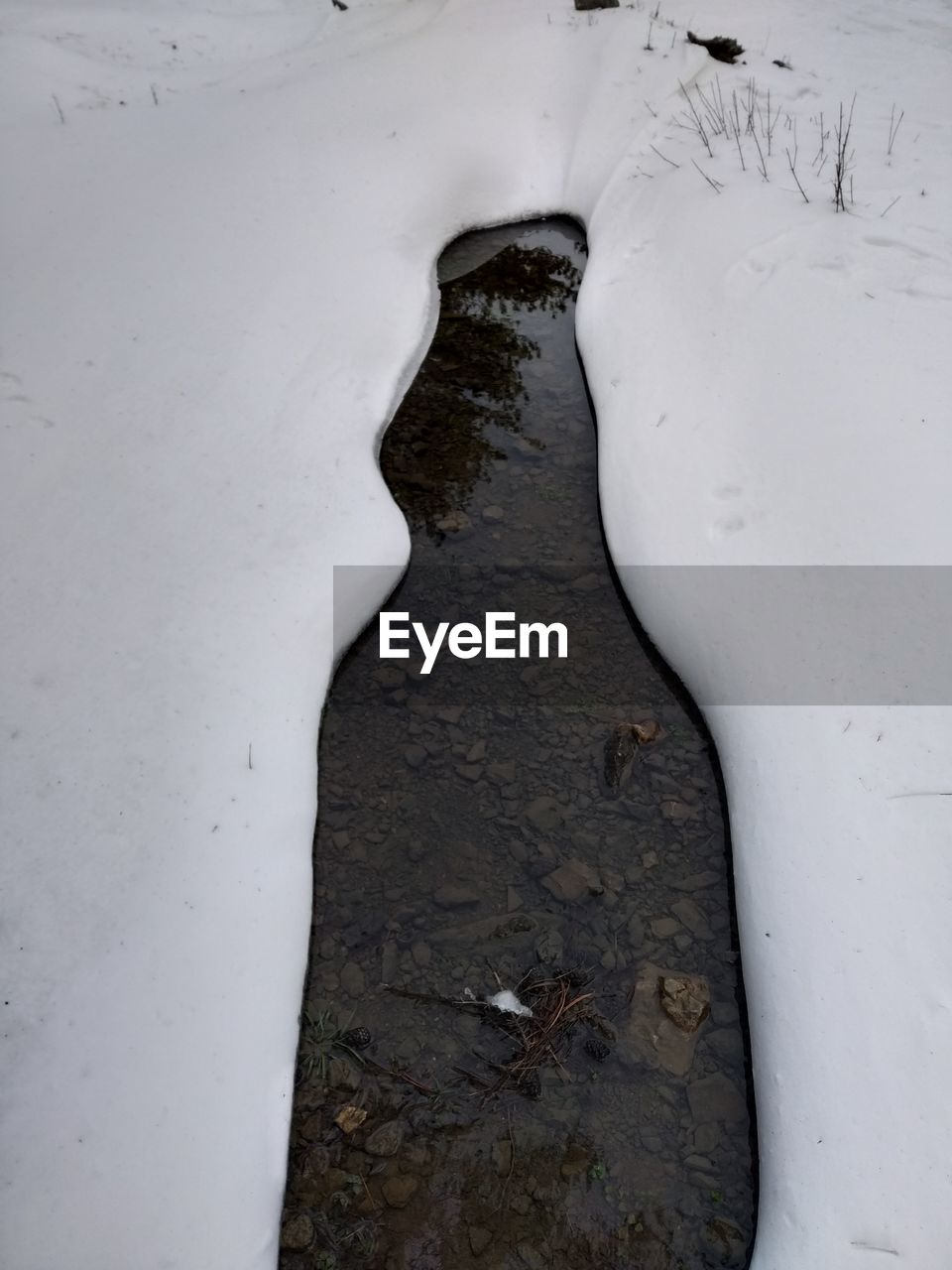 HIGH ANGLE VIEW OF SNOWCAPPED FIELD