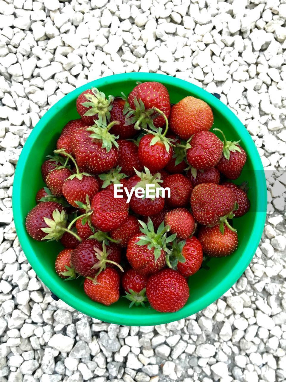 Directly above shot of bowl of strawberries