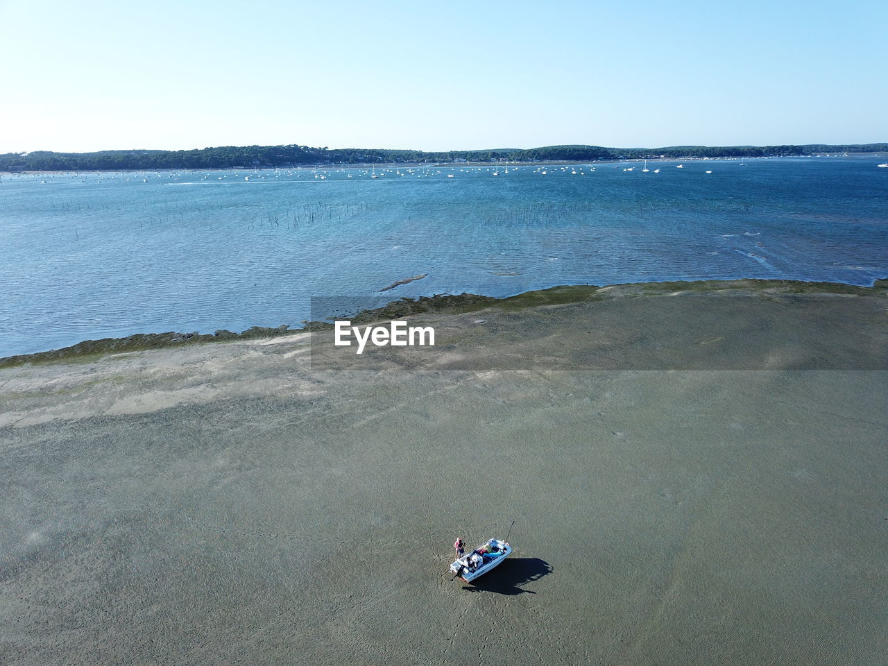 High angle view of sea against clear sky