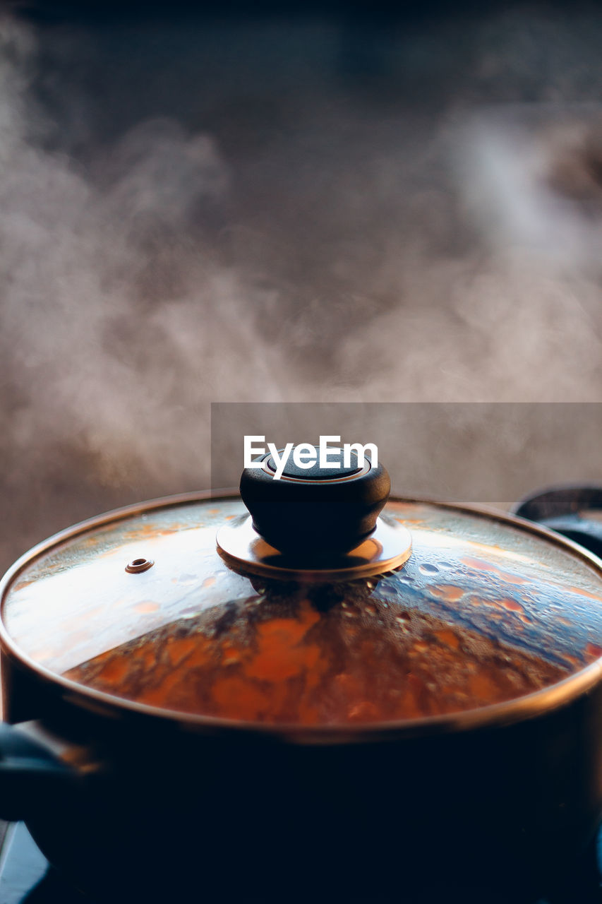 Close-up of food cooking in utensil