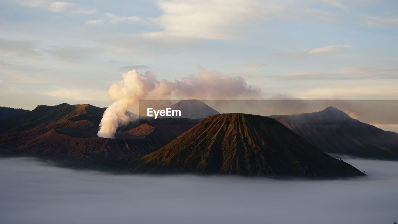 Panoramic view of volcanic mountain against sky