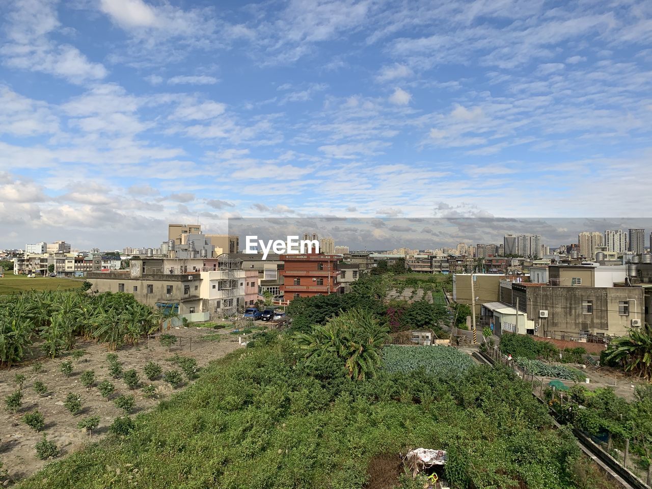 High angle view of townscape against sky